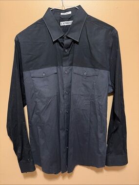 Express Men’s Two-Tone Black Button-Down Shirt